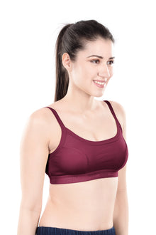 Hazel Dark Color Sports Bra | Non-Padded Wirefree Soft Stretch Cotton Bra | Bold Shades Activewear Bra with Bottom Band Support for Gym, Yoga & Workout