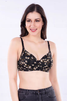 Leslie Print Padded Bra | Wirefree Nylon-Spandex | Medium Coverage Everyday Bra | T-Shirt Bra |  No Nipple Show-Through & Smooth Natural Shape Under Kurtis, Tops & T-Shirts