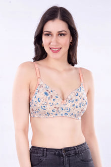 Leslie Print Padded Bra | Wirefree Nylon-Spandex | Medium Coverage Everyday Bra | T-Shirt Bra |  No Nipple Show-Through & Smooth Natural Shape Under Kurtis, Tops & T-Shirts