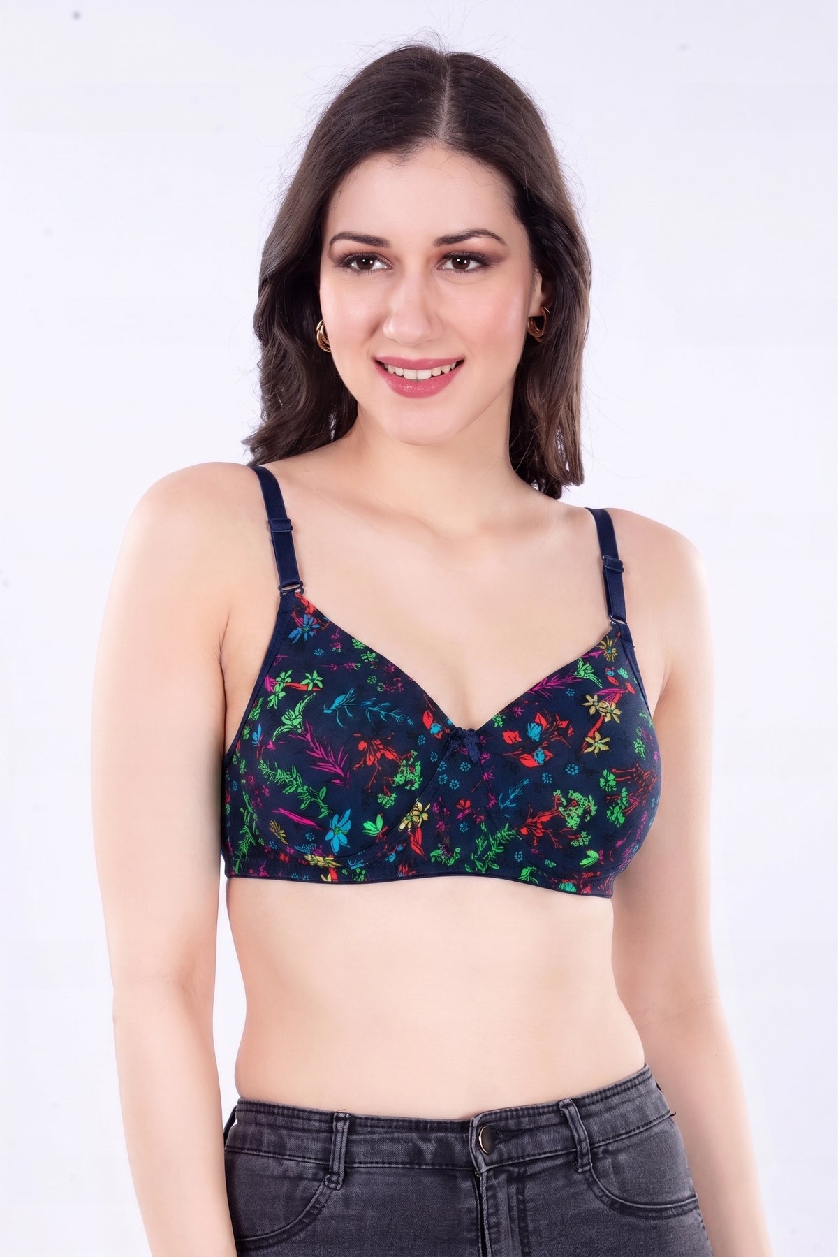 Leslie Print Padded Bra | Wirefree Nylon-Spandex | Medium Coverage Everyday Bra | T-Shirt Bra |  No Nipple Show-Through & Smooth Natural Shape Under Kurtis, Tops & T-Shirts