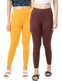 Ankle  Length Leggings | Pack of - 2 Pcs | EcoVero Tencel | Wrinkle-Free | Premium Ethnic Bottom Wear | 4-Way Stretch |  Anti-Chafing Ankle Length Tights for Girls & Women in Vibrant Colors