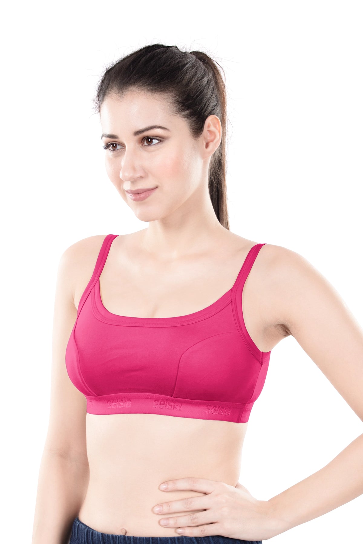 Hazel Dark Color Sports Bra | Non-Padded Wirefree Soft Stretch Cotton Bra | Bold Shades Activewear Bra with Bottom Band Support for Gym, Yoga & Workout