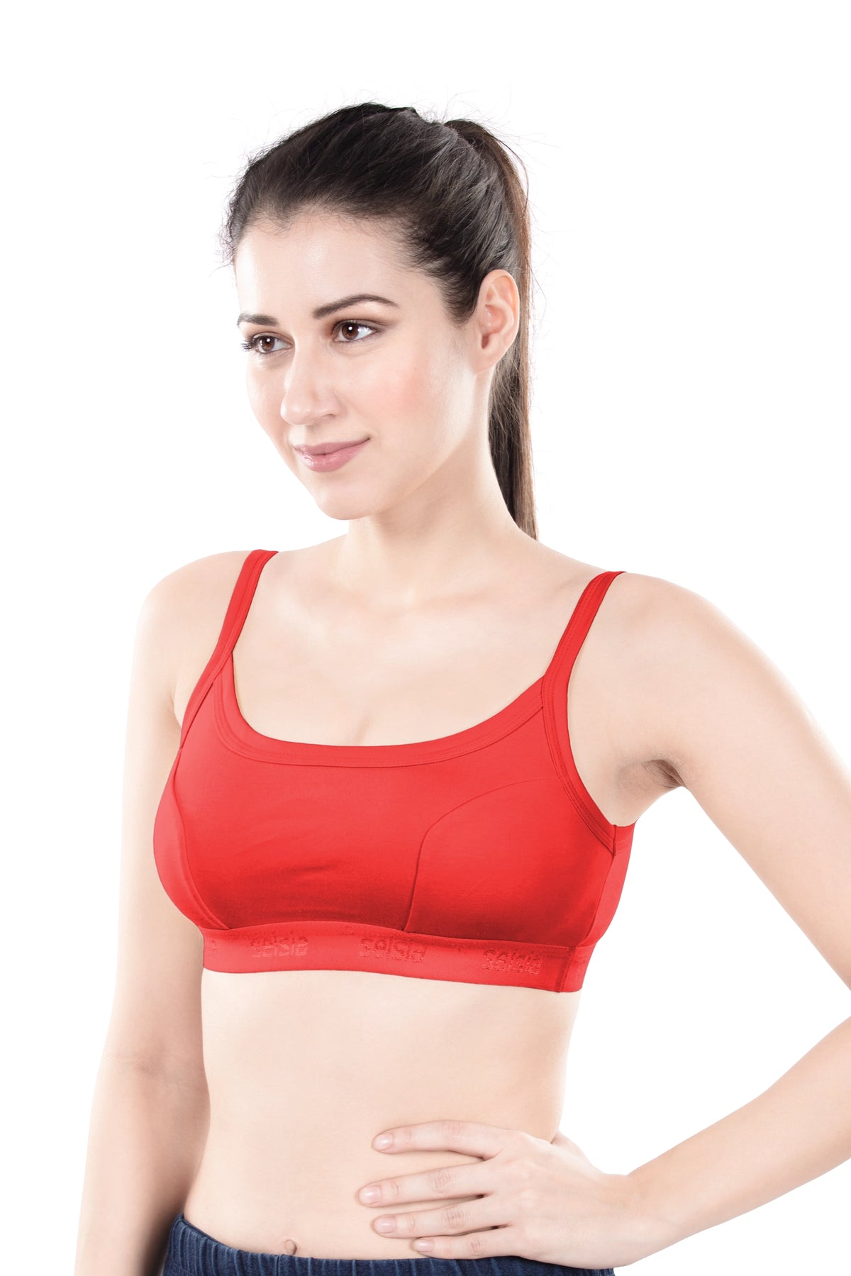 Hazel Dark Color Sports Bra | Non-Padded Wirefree Soft Stretch Cotton Bra | Bold Shades Activewear Bra with Bottom Band Support for Gym, Yoga & Workout