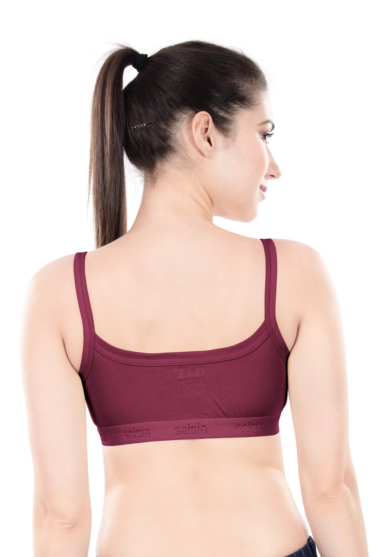 Hazel Dark Color Sports Bra | Non-Padded Wirefree Soft Stretch Cotton Bra | Bold Shades Activewear Bra with Bottom Band Support for Gym, Yoga & Workout