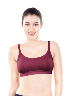 Hazel Dark Color Sports Bra | Non-Padded Wirefree Soft Stretch Cotton Bra | Bold Shades Activewear Bra with Bottom Band Support for Gym, Yoga & Workout